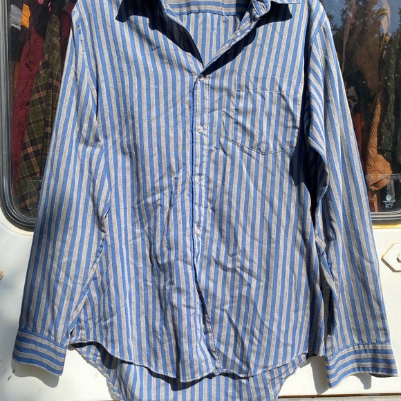 Vintage “Christopher Street” medium dress shirt; blue pin stripe made in Korea - Picture 1 of 3